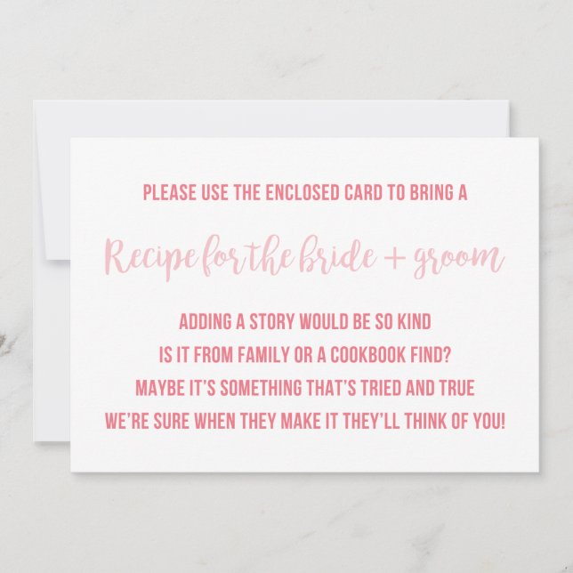 Bridal Shower Recipe Card Saying Invitation Insert (Front)