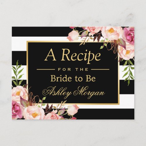 Bridal Shower Recipe Card Vintage Floral Stripes