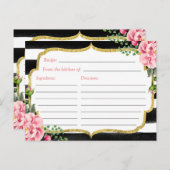 Bridal Shower Recipe Card Watercolor Floral Stripe (Front/Back)