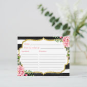 Bridal Shower Recipe Card Watercolor Floral Stripe (Standing Front)