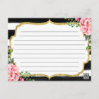Bridal Shower Recipe Card Watercolor Floral Stripe