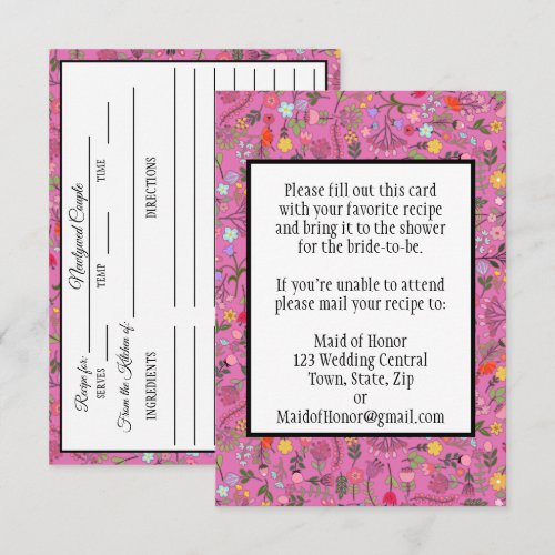 Bridal Shower Recipe Card Wildflowers on Purple