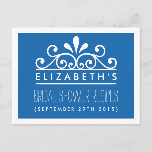 Bridal Shower Recipe Cards Blue Tiara (Front)