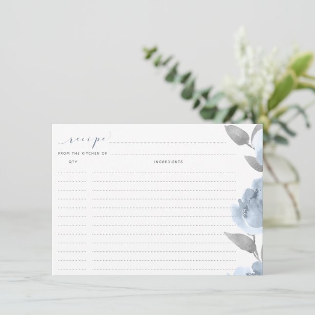 Bridal Shower Recipe Cards Dusty Blue Gray Wedding (Standing Front)