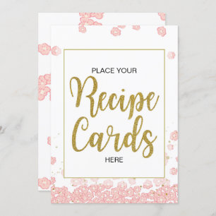 Bridal Shower Recipe Cards Sign Pink and Gold