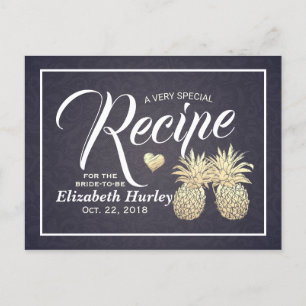 Bridal Shower Recipe Chic Gold Pineapple Navy Blue Invitation Postcard