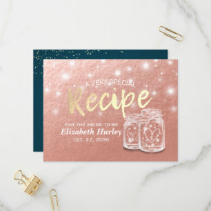 Bridal Shower Recipe Couple Mason Jars Rose Gold Invitation Postcard