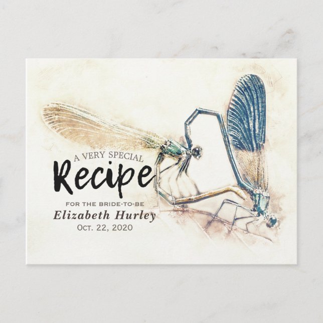 Bridal Shower Recipe Dragonfly Mating Love Heart Invitation Postcard (Front)