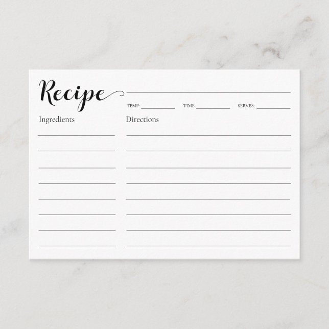 Bridal Shower Recipe Enclosure Card (Front)