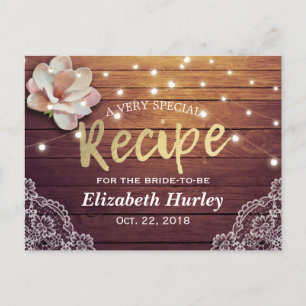Bridal Shower Recipe Floral String Light Wood Lace Invitation Postcard