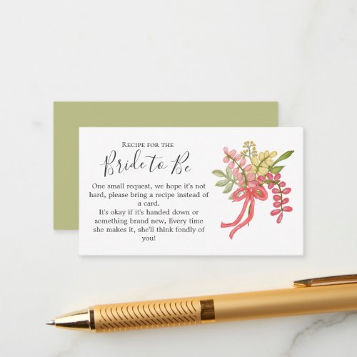 Bridal Shower Recipe for Bride Hand Drawn Floral Enclosure Card