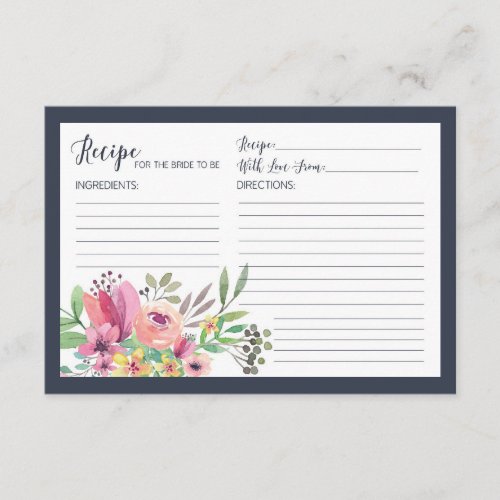Bridal Shower Recipe for Bride to Be Enclosure Card