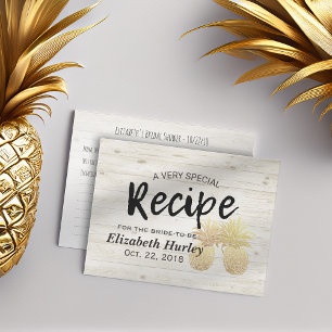 Bridal Shower Recipe Golden Pineapple Couple Wood Invitation Postcard