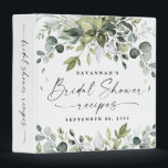 Bridal Shower Recipe Greenery Watercolor Keepsake 3 Ring Binder<br><div class="desc">Design features elegant watercolor greenery eucalyptus, olive branches, and other leafy elements. "Bridal Shower" is printed in a modern stylish font surrounded by a few small falling leaves. Back features a matching graphic design and the spine features the same script that states, "bridal shower recipes" for easy identification on bookshelves....</div>