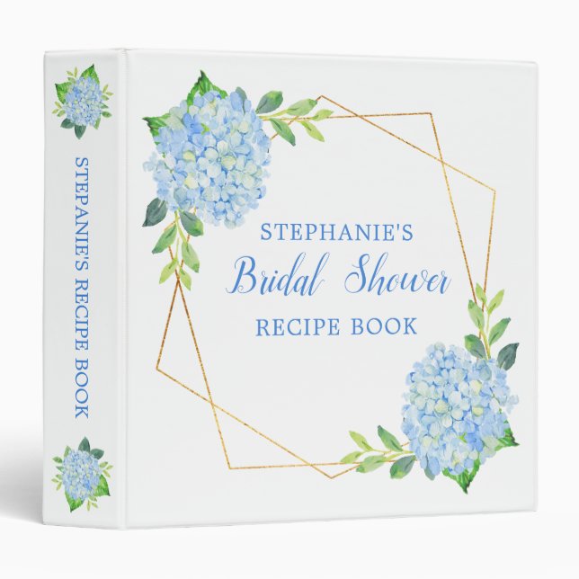 Bridal Shower Recipe Hydrangea Geometric 3 Ring Binder (Front/Spine)