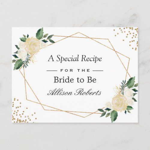 Bridal Shower Recipe Nature Green Gold Floral Postcard