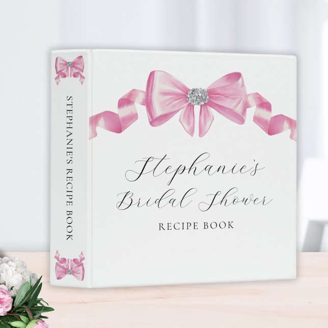 Bridal Shower Recipe Pink Bow Coquette Glam 3 Ring Binder (Creator Uploaded)