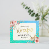 Bridal Shower Recipe Pink Floral Teal & Gold Polka Invitation Postcard (Standing Front)