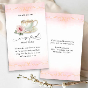 Bridal Shower Recipe Request Card Tea Party Theme