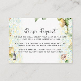 Bridal Shower Recipe Request Enclosure Card