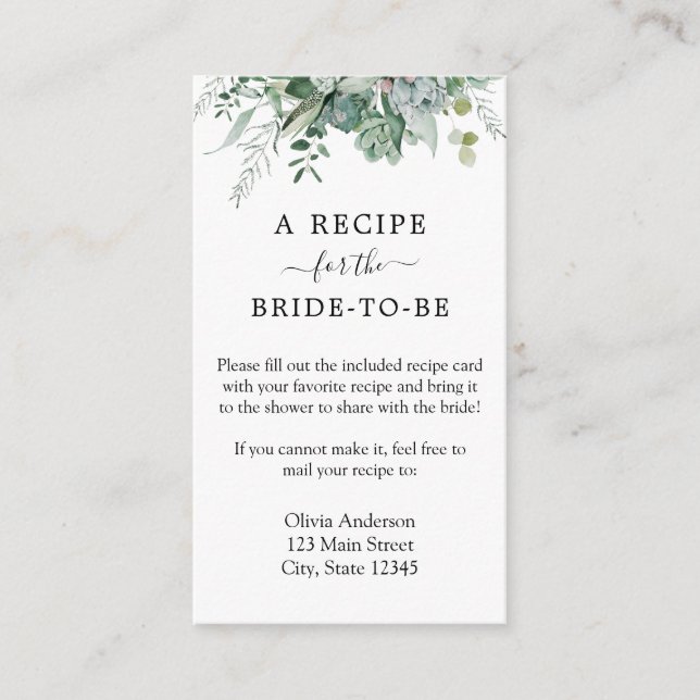 Bridal Shower Recipe Request Enclosure Card (Front)