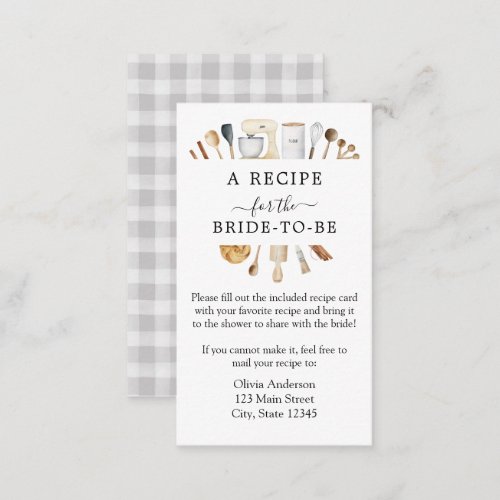 Bridal Shower Recipe Request Enclosure Card