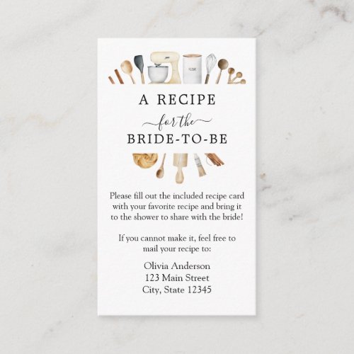 Bridal Shower Recipe Request Enclosure Card