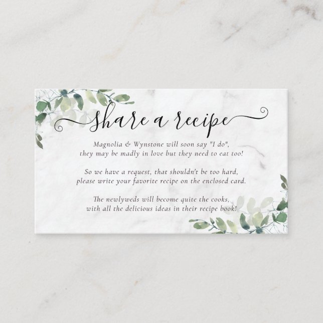 Bridal Shower Recipe Request | Eucalyptus  Enclosu Enclosure Card (Front)