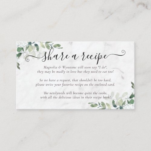 Bridal Shower Recipe Request  Eucalyptus  Enclosu Enclosure Card