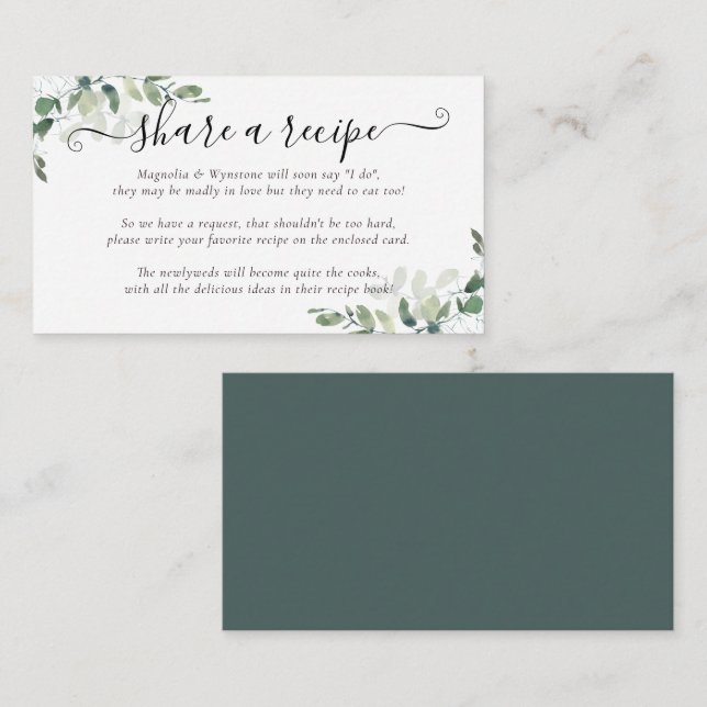 Bridal Shower Recipe Request | Eucalyptus  Enclosure Card (Front/Back)