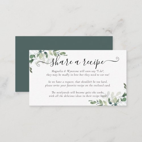 Bridal Shower Recipe Request  Eucalyptus  Enclosure Card