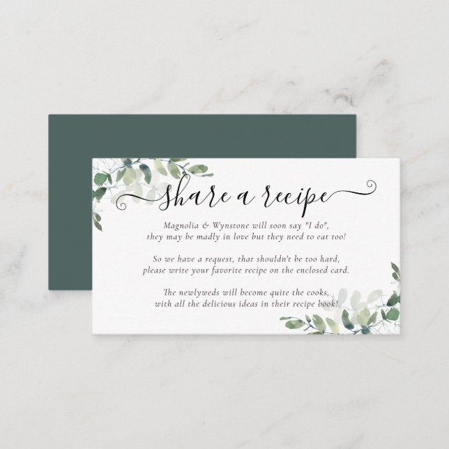 Bridal Shower Recipe Request | Eucalyptus  Enclosure Card (Front/Back)