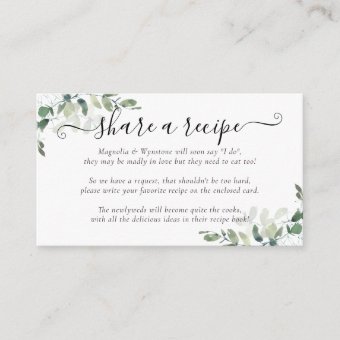 Bridal Shower Recipe Request | Eucalyptus Enclosure Card | Zazzle