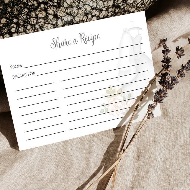 Bridal Shower Recipe Request Peach Floral Gown Enclosure Card (Share a recipe for bridal shower enclosure insert card)