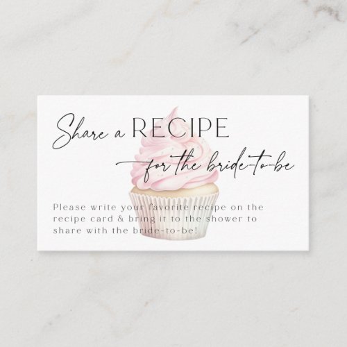 Bridal Shower Recipe Request Pink Cupcake Enclosure Card