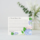 Bridal Shower Recipe Share Blue Hydrangea Floral Postcard (Standing Front)