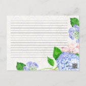 Bridal Shower Recipe Share Blue Hydrangea Floral Postcard (Back)