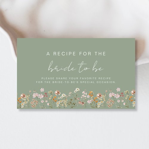 Bridal Shower Recipe Share Game Wildflower  Enclosure Card