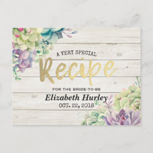 Bridal Shower Recipe Succulent Plants Rustic Wood Invitation Postcard