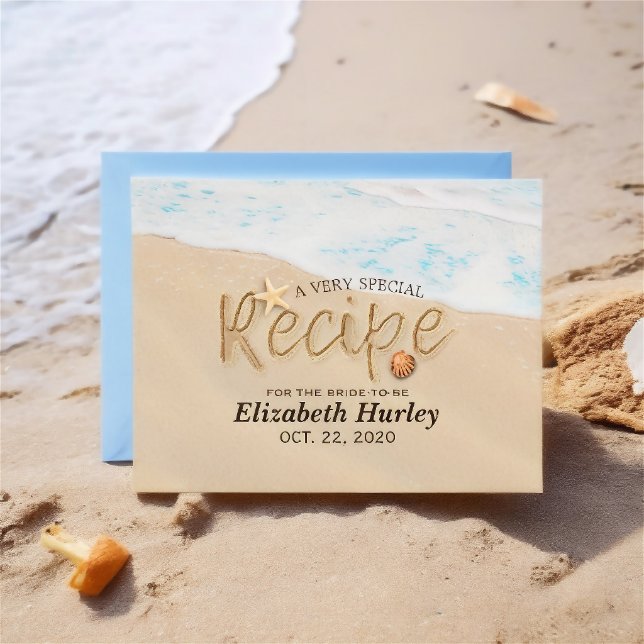 Bridal Shower Recipe Summer Sandy Beach Starfish Invitation Postcard