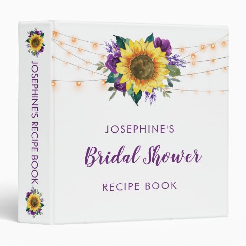 Bridal Shower Recipe Sunflower Purple Floral 3 Ring Binder