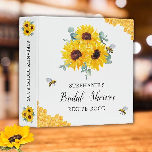 Bridal Shower Recipe Sunflowers Bees Honeycomb 3 Ring Binder (Creator Uploaded)