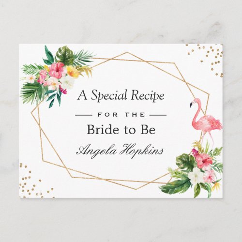 Bridal Shower Recipe Tropical Flamingo Luau Floral Postcard