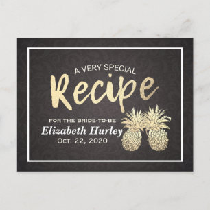 Bridal Shower Recipe Vintage Gold Pineapple Couple Invitation Postcard