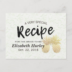 Bridal Shower Recipe Vintage Gold Pineapple Couple Invitation Postcard