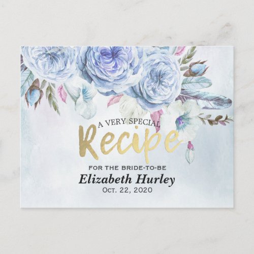 Bridal Shower Recipe Watercolor Floral  Feathers Invitation Postcard