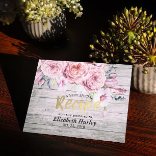 Bridal Shower Recipe Watercolor Floral Rustic Wood Invitation Postcard