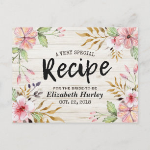 Bridal Shower Recipe Watercolor Flower Rustic Wood Invitation Postcard