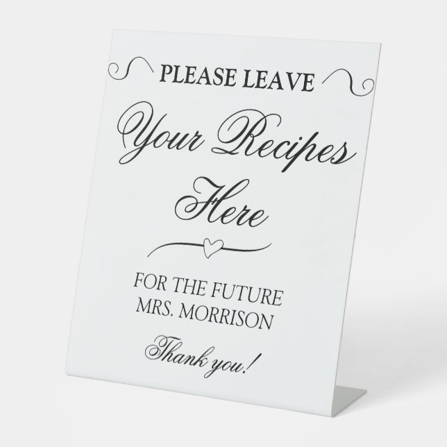 Bridal Shower Recipes Elegant Minimalist Wedding Pedestal Sign (Front)