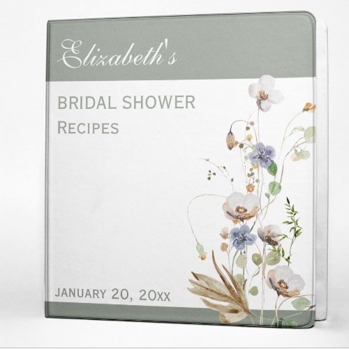 Bridal Shower Recipes Field Wild flowers  3 Ring Binder